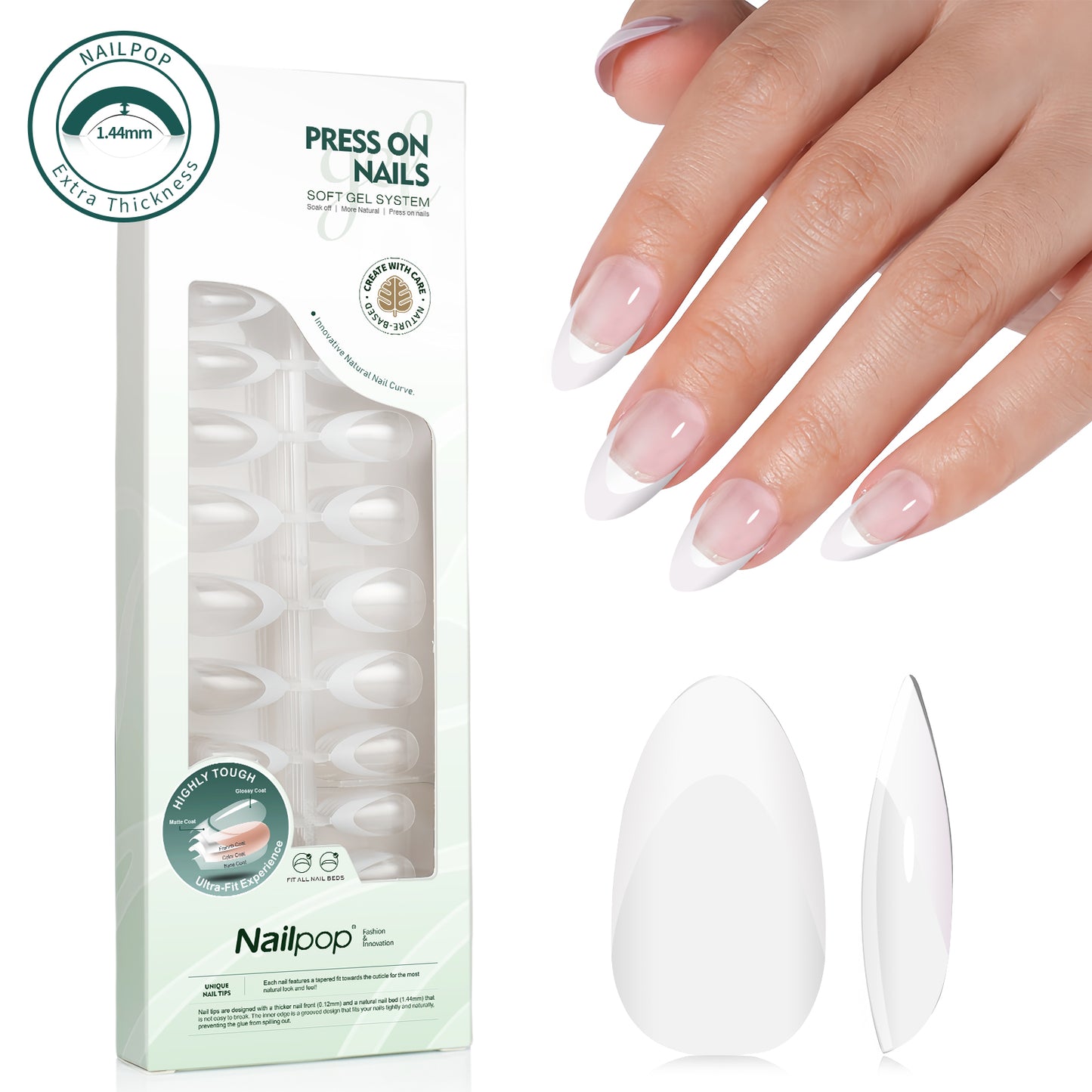 Nailpop 140pcs Multi-Colors French Press on Nails Clear Nude Pink Soft Fake Nails Full Cover Nail Extension Tips for Home DIY