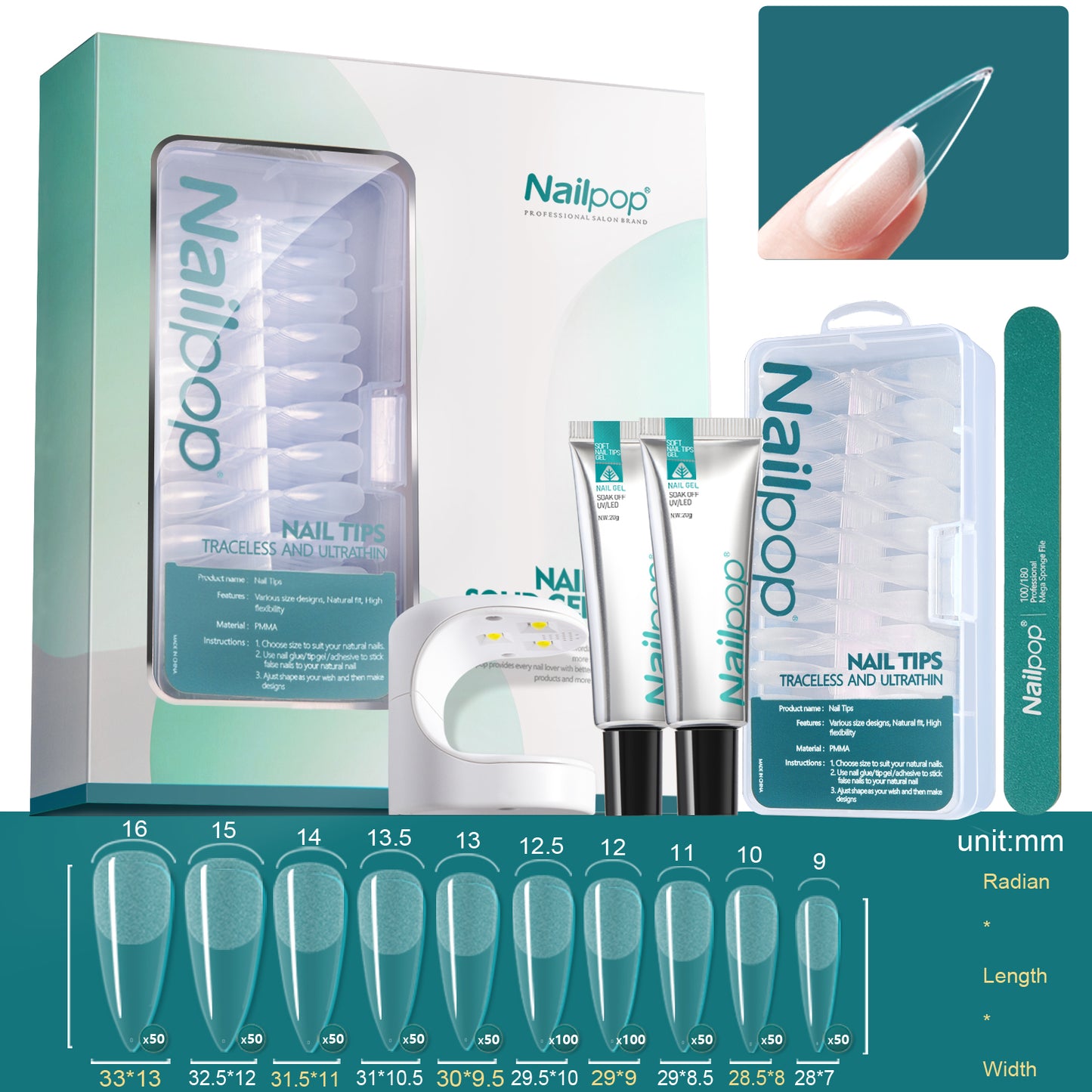 Nail Set with UV LED Lamp for Nails Extension Nail Tips with Glue Soft Gel Nail Kit for Beginners Manicure Products