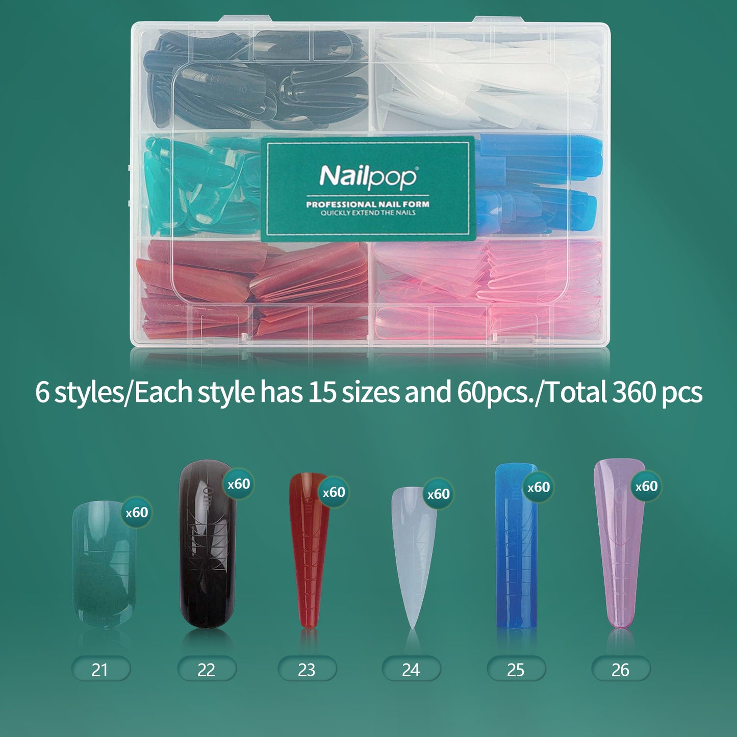 Nailpop Color Nail Dual Forms Set Full Nail Forms for Polygel Reusable Nail Tips Nail Extension Forms Acrylic Nail Dual Forms
