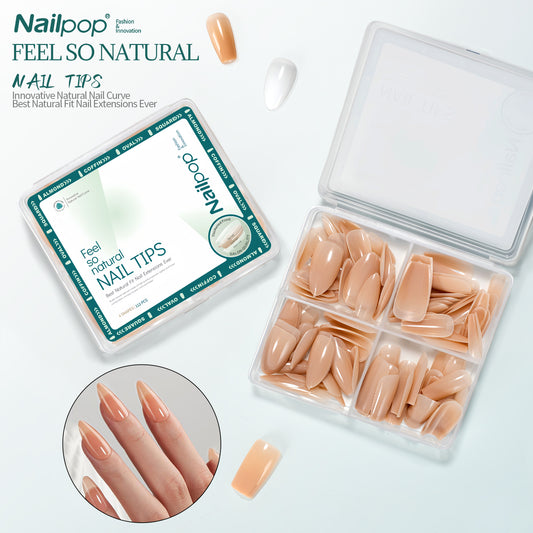 Nailpop 112Pcs Skin Tones Press on Nails Coffin Fake Nails 14 Sizes Nude Soft Gel Nail Tips Glossy Acrylic Nails No Need to File