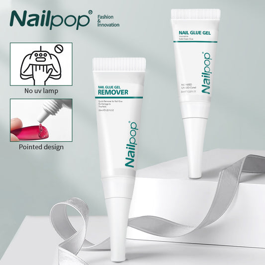 Quick Drying Solid Nail Glue with Remover for Press On Nails Tips No Need for UV Lamp Long Lasting Fake Nails Glue Kit