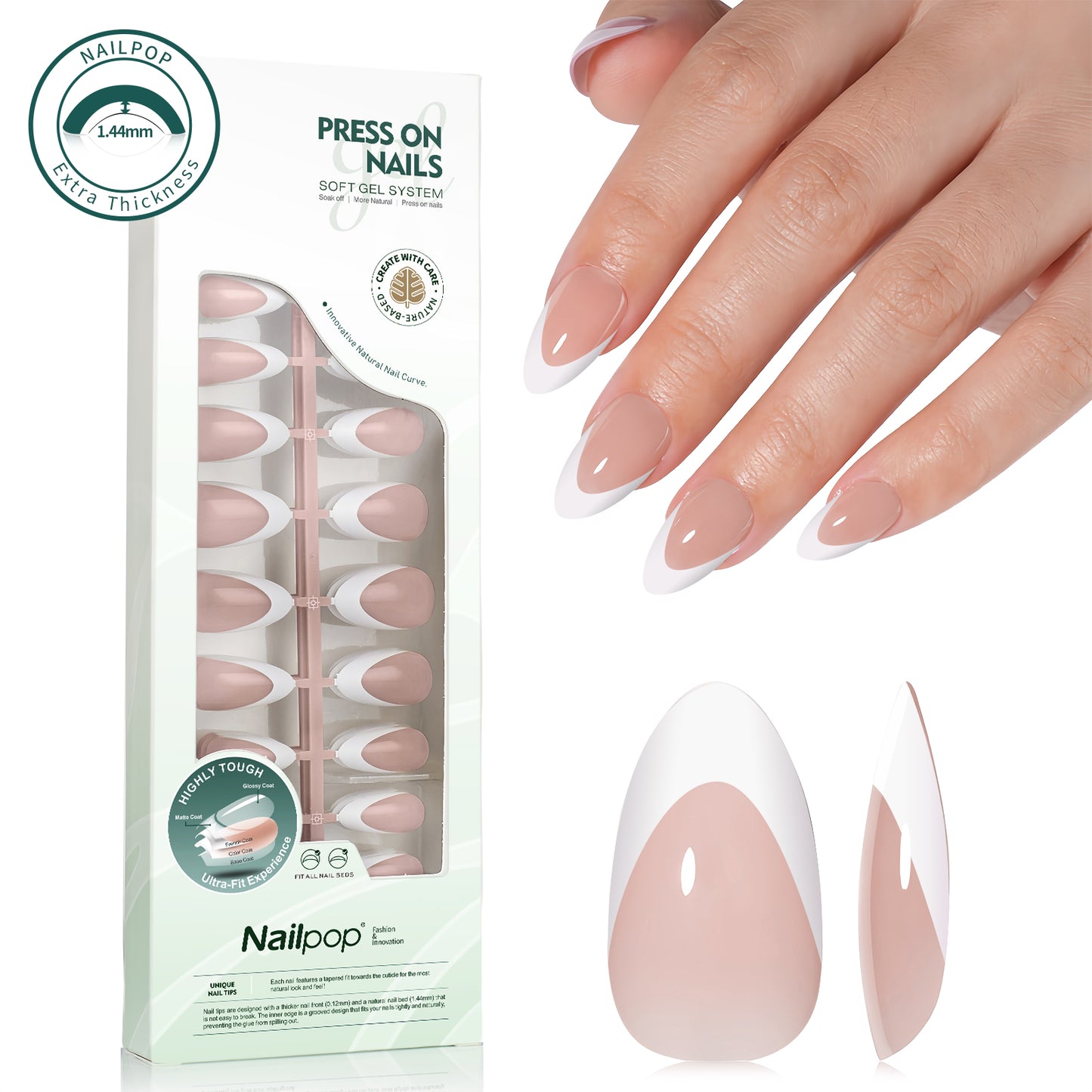 Nailpop 140pcs Multi-Colors French Press on Nails Clear Nude Pink Soft Fake Nails Full Cover Nail Extension Tips for Home DIY