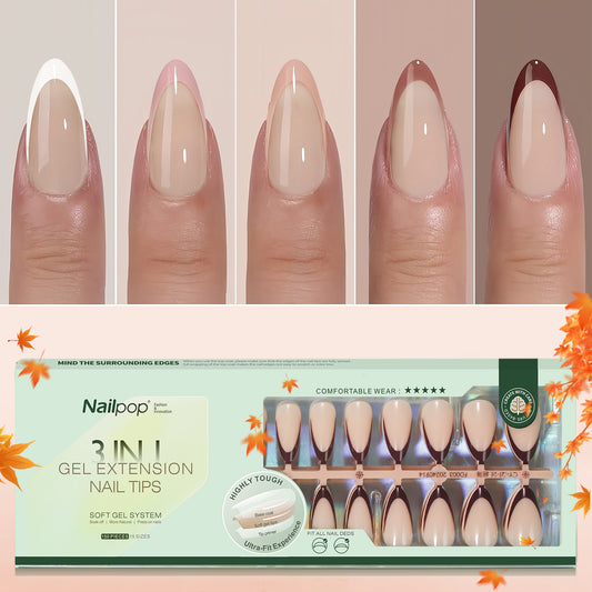 Nailpop French Gel Nail Tips 5 Colors French Tip Press on Nails with Design 3 in 1 Soft Acrylic Fake Nails Extension for Women
