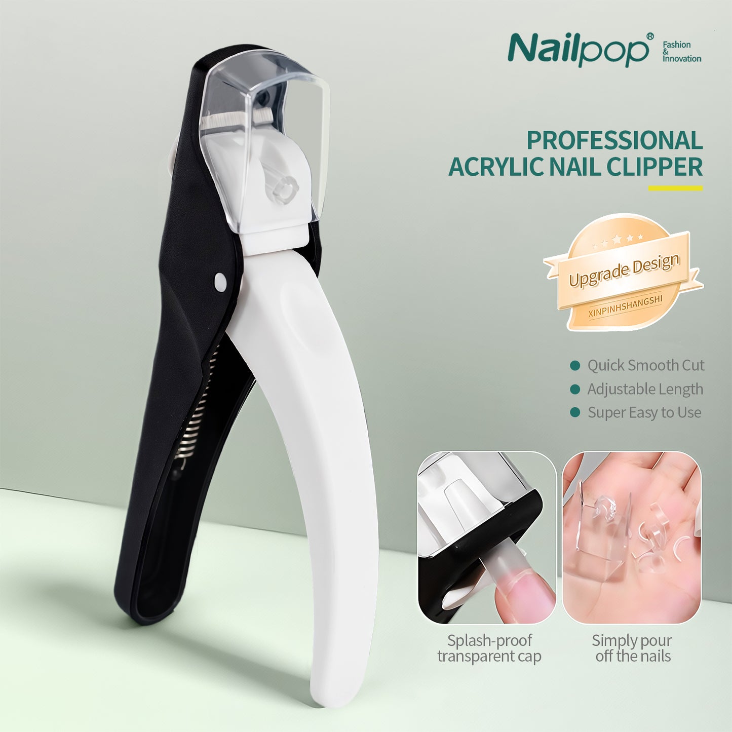Nailpop Nail Clippers for Acrylic Nails Cutter False Nail Tips Clipper Stainless Steel Blade Manicure for Salon Home Nail Art