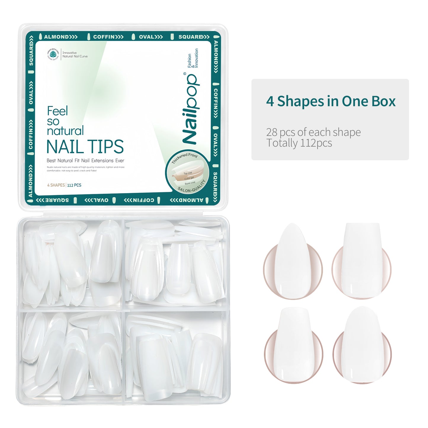 Nailpop 112Pcs Skin Tones Press on Nails Coffin Fake Nails 14 Sizes Nude Soft Gel Nail Tips Glossy Acrylic Nails No Need to File