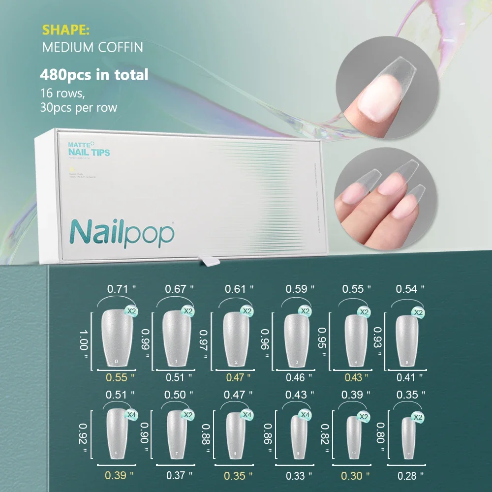 Soft Nail Tips Full Matte Short Coffin Fake Tips with Box for Soak Off Nail Extension 480pcs OEM ODM