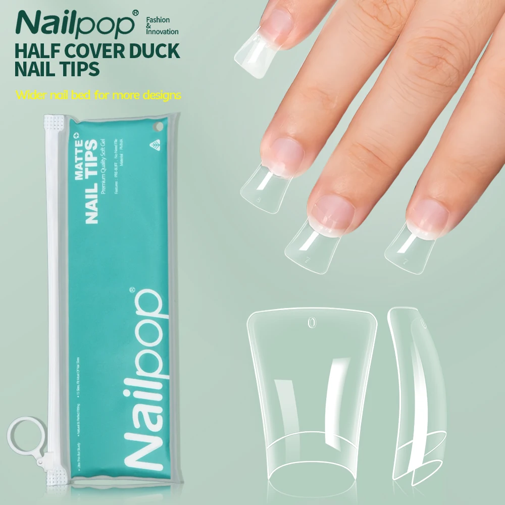120pcs Duck Nail Tips for Acrylic Clear Nails Y2K Professional Half Cover C Curve Wide French False Nail Extension Tips 