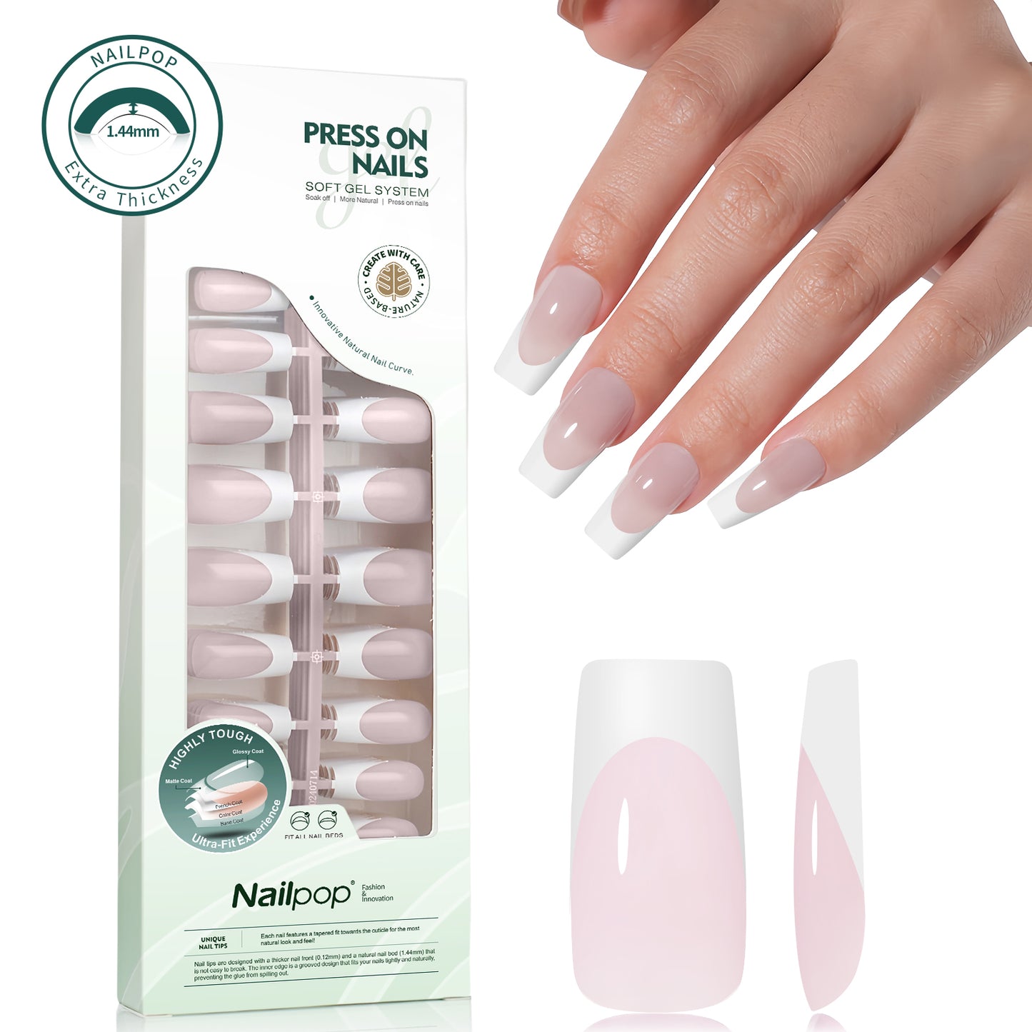 Nailpop 140pcs Multi-Colors French Press on Nails Clear Nude Pink Soft Fake Nails Full Cover Nail Extension Tips for Home DIY