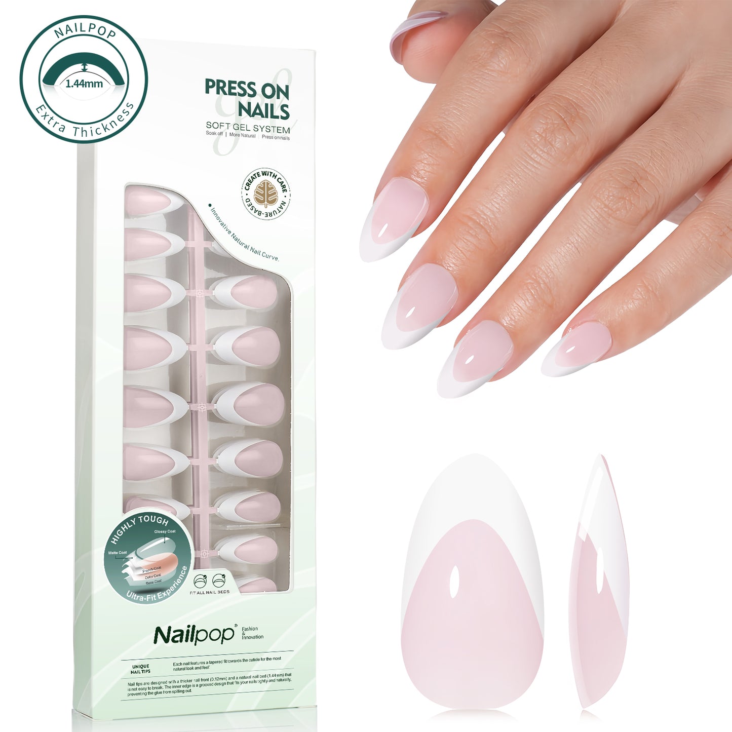 Nailpop 140pcs Multi-Colors French Press on Nails Clear Nude Pink Soft Fake Nails Full Cover Nail Extension Tips for Home DIY