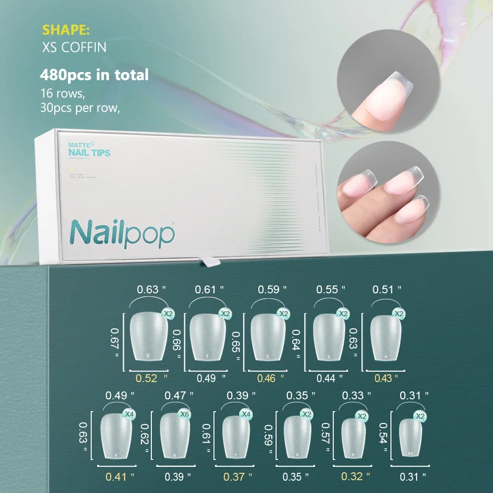 Soft Nail Tips Full Matte Short Coffin Fake Tips with Box for Soak Off Nail Extension 480pcs OEM ODM