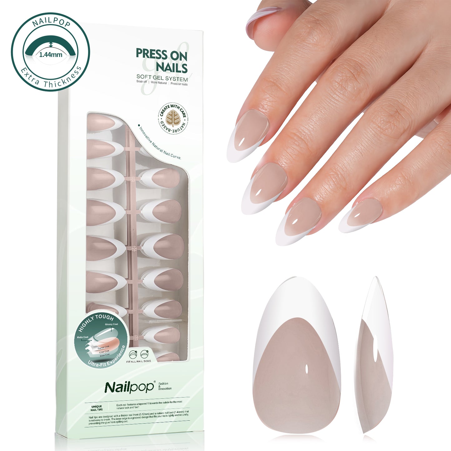 Nailpop 140pcs Multi-Colors French Press on Nails Clear Nude Pink Soft Fake Nails Full Cover Nail Extension Tips for Home DIY