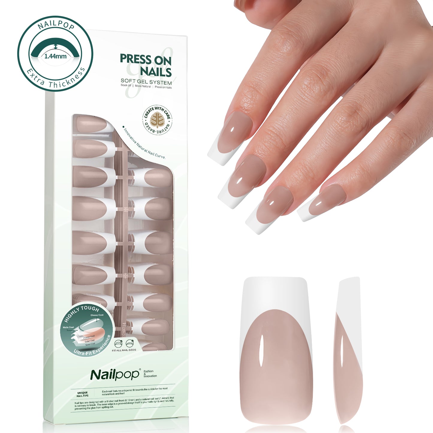 Nailpop 140pcs Multi-Colors French Press on Nails Clear Nude Pink Soft Fake Nails Full Cover Nail Extension Tips for Home DIY