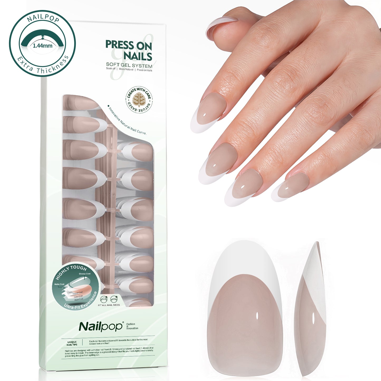 Nailpop 140pcs Multi-Colors French Press on Nails Clear Nude Pink Soft Fake Nails Full Cover Nail Extension Tips for Home DIY