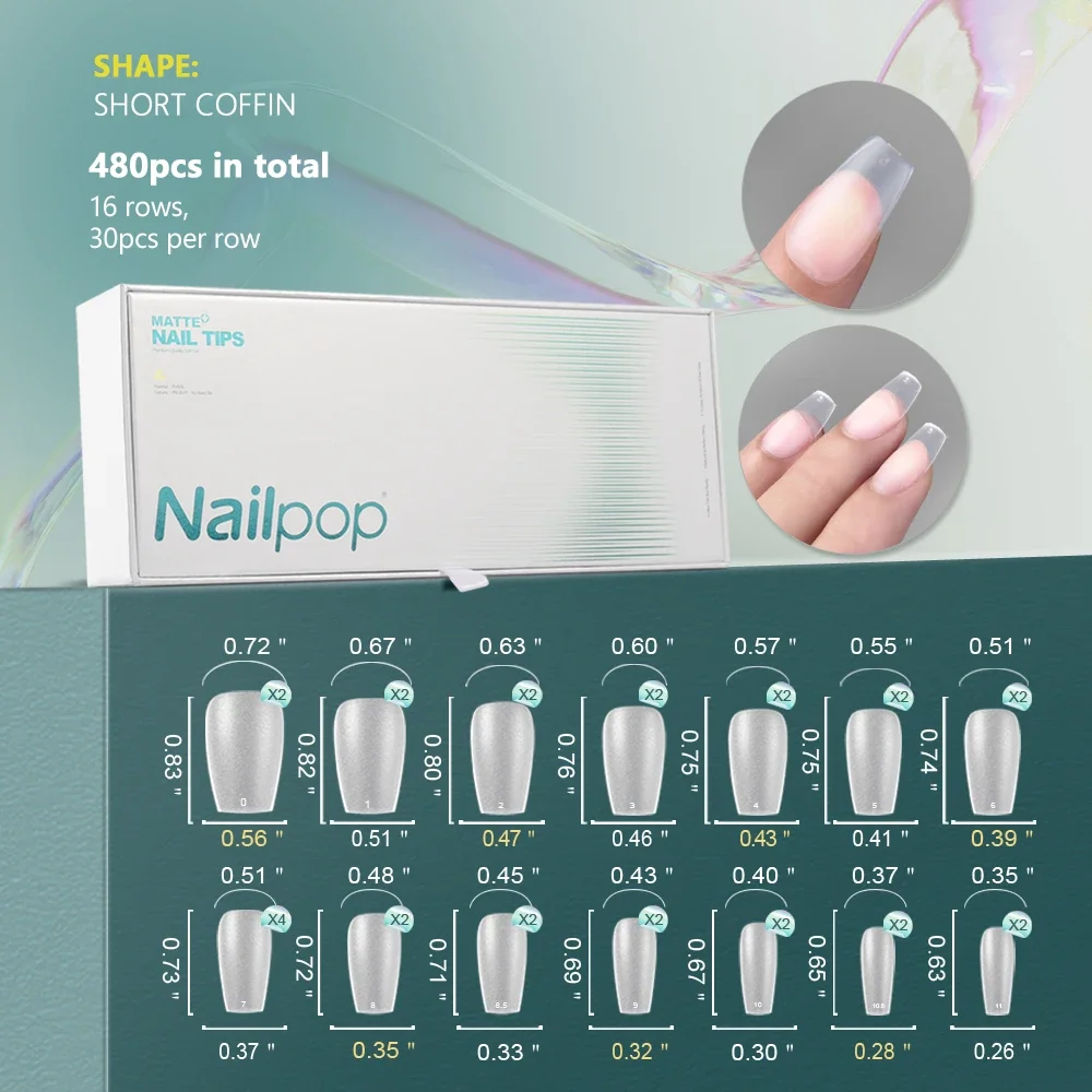 Soft Nail Tips Full Matte Short Coffin Fake Tips with Box for Soak Off Nail Extension 480pcs OEM ODM