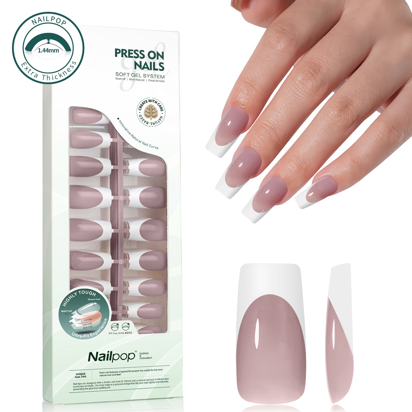 Nailpop 140pcs Multi-Colors French Press on Nails Clear Nude Pink Soft Fake Nails Full Cover Nail Extension Tips for Home DIY