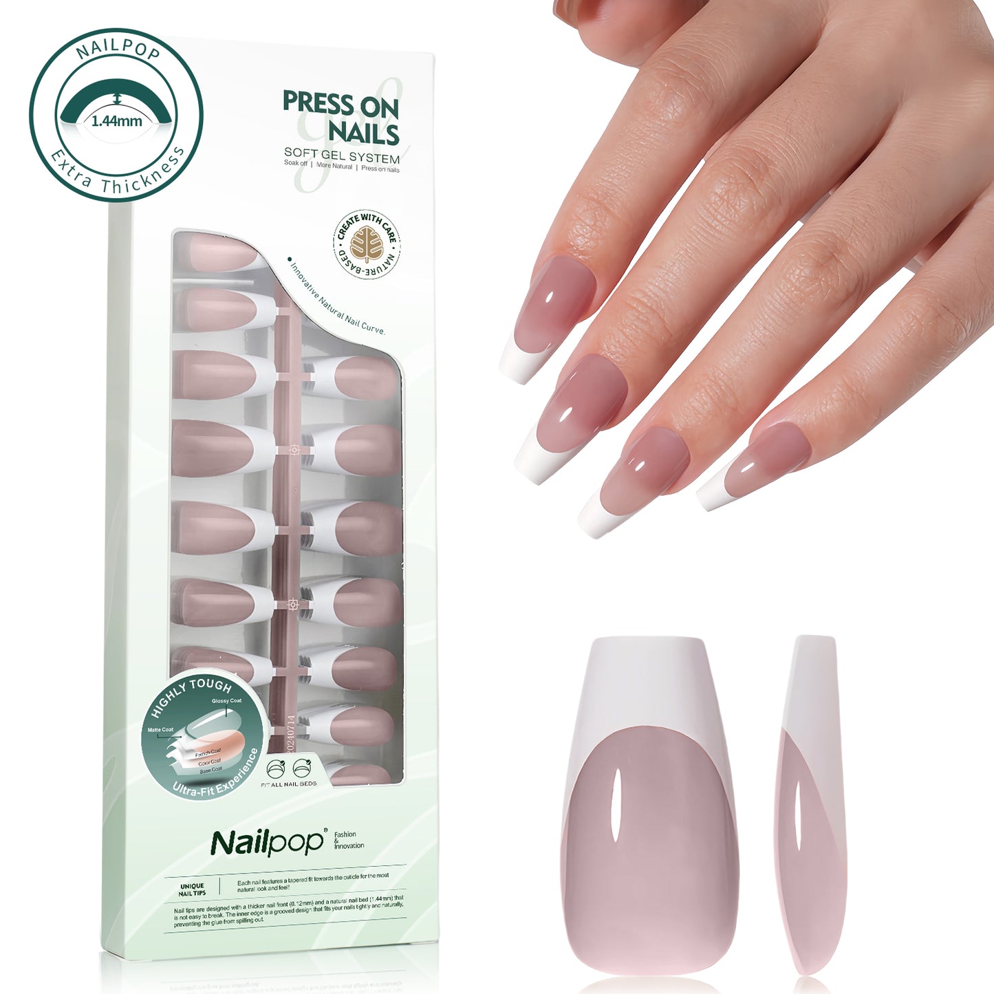 Nailpop 140pcs Multi-Colors French Press on Nails Clear Nude Pink Soft Fake Nails Full Cover Nail Extension Tips for Home DIY