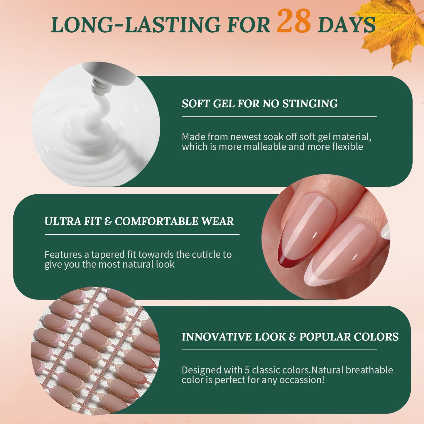 Nailpop French Gel Nail Tips 5 Colors French Tip Press on Nails with Design 3 in 1 Soft Acrylic Fake Nails Extension for Women