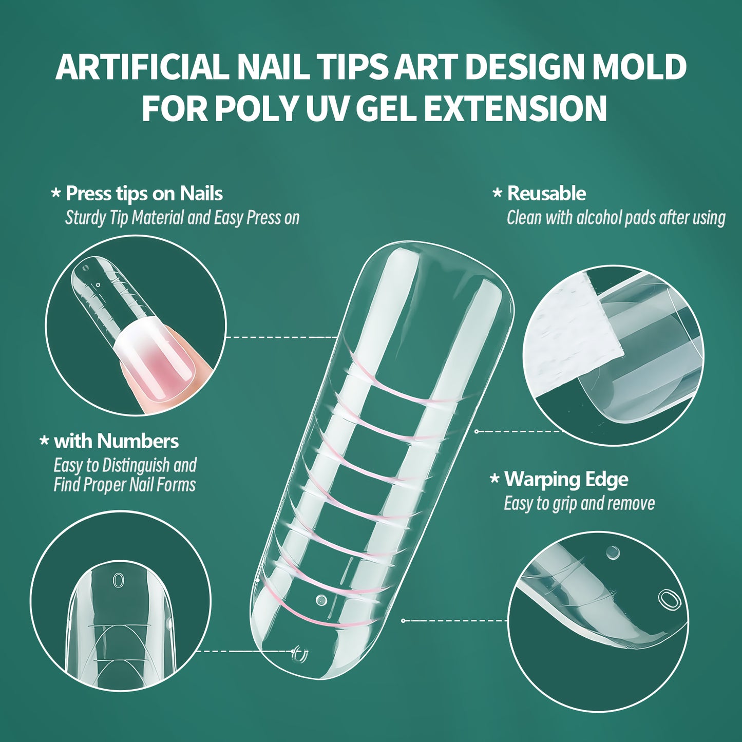 Nailpop Color Nail Dual Forms Set Full Nail Forms for Polygel Reusable Nail Tips Nail Extension Forms Acrylic Nail Dual Forms