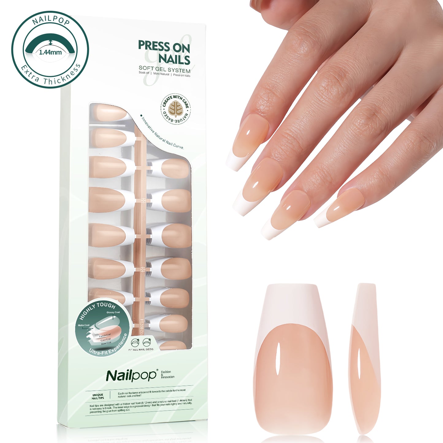 Nailpop 140pcs Multi-Colors French Press on Nails Clear Nude Pink Soft Fake Nails Full Cover Nail Extension Tips for Home DIY