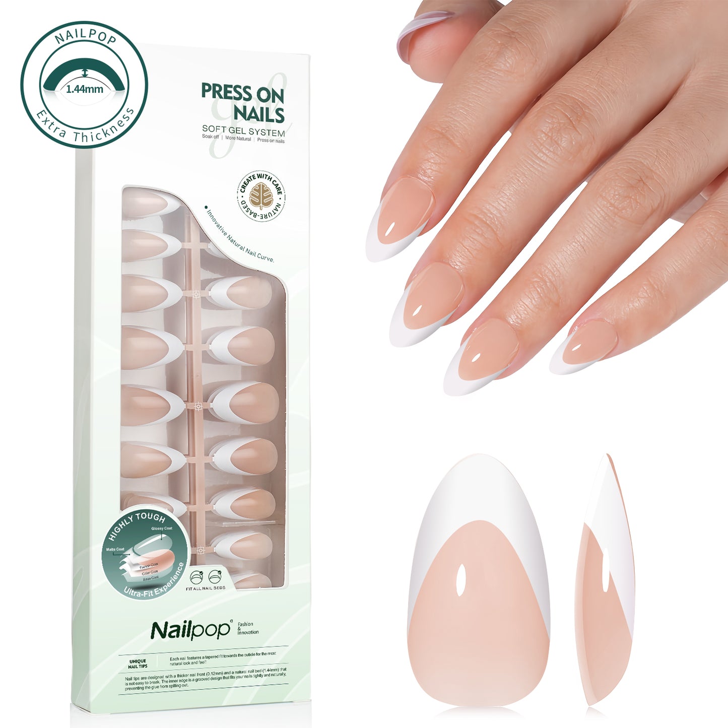 Nailpop 140pcs Multi-Colors French Press on Nails Clear Nude Pink Soft Fake Nails Full Cover Nail Extension Tips for Home DIY