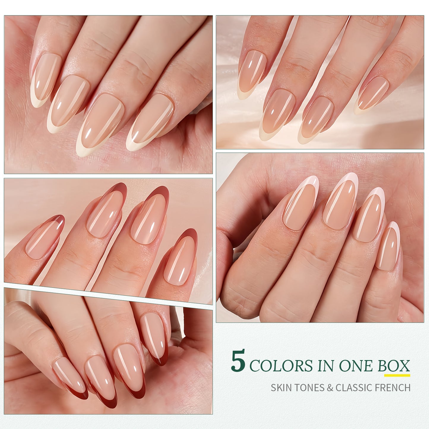 Nailpop French Gel Nail Tips 5 Colors French Tip Press on Nails with Design 3 in 1 Soft Acrylic Fake Nails Extension for Women