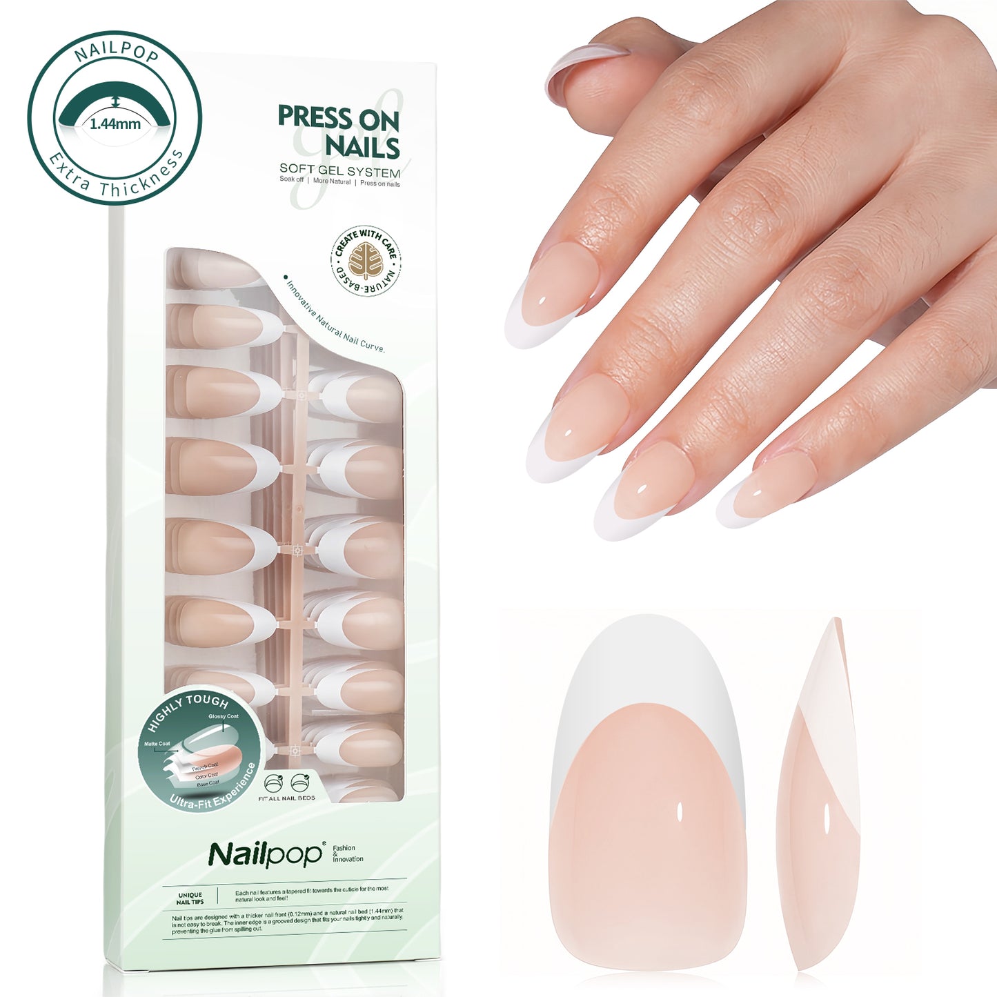 Nailpop 140pcs Multi-Colors French Press on Nails Clear Nude Pink Soft Fake Nails Full Cover Nail Extension Tips for Home DIY