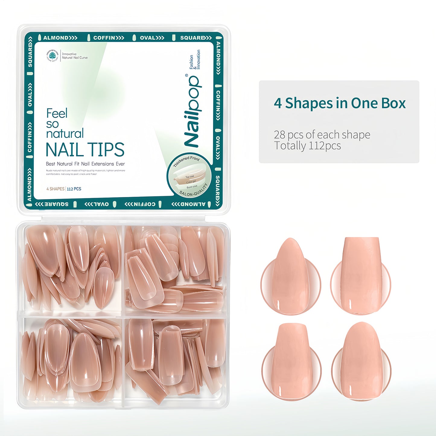 Nailpop 112Pcs Skin Tones Press on Nails Coffin Fake Nails 14 Sizes Nude Soft Gel Nail Tips Glossy Acrylic Nails No Need to File