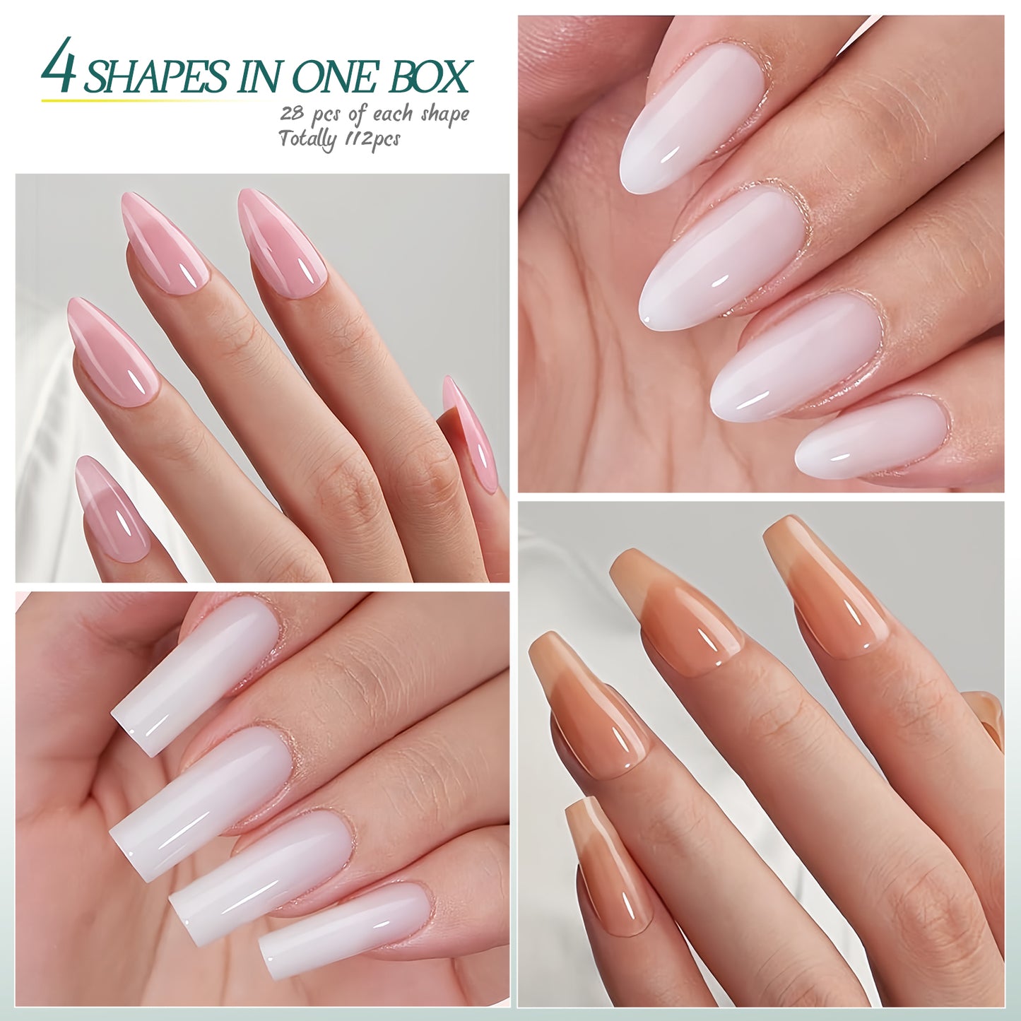 Nailpop 112Pcs Skin Tones Press on Nails Coffin Fake Nails 14 Sizes Nude Soft Gel Nail Tips Glossy Acrylic Nails No Need to File