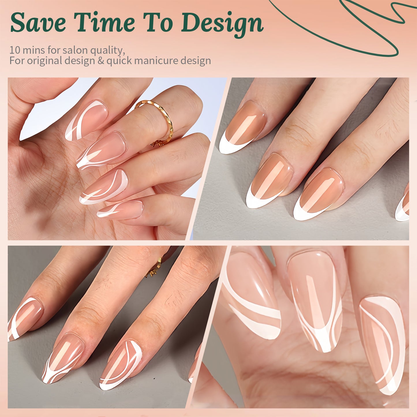 Nailpop French Gel Nail Tips 5 Colors French Tip Press on Nails with Design 3 in 1 Soft Acrylic Fake Nails Extension for Women