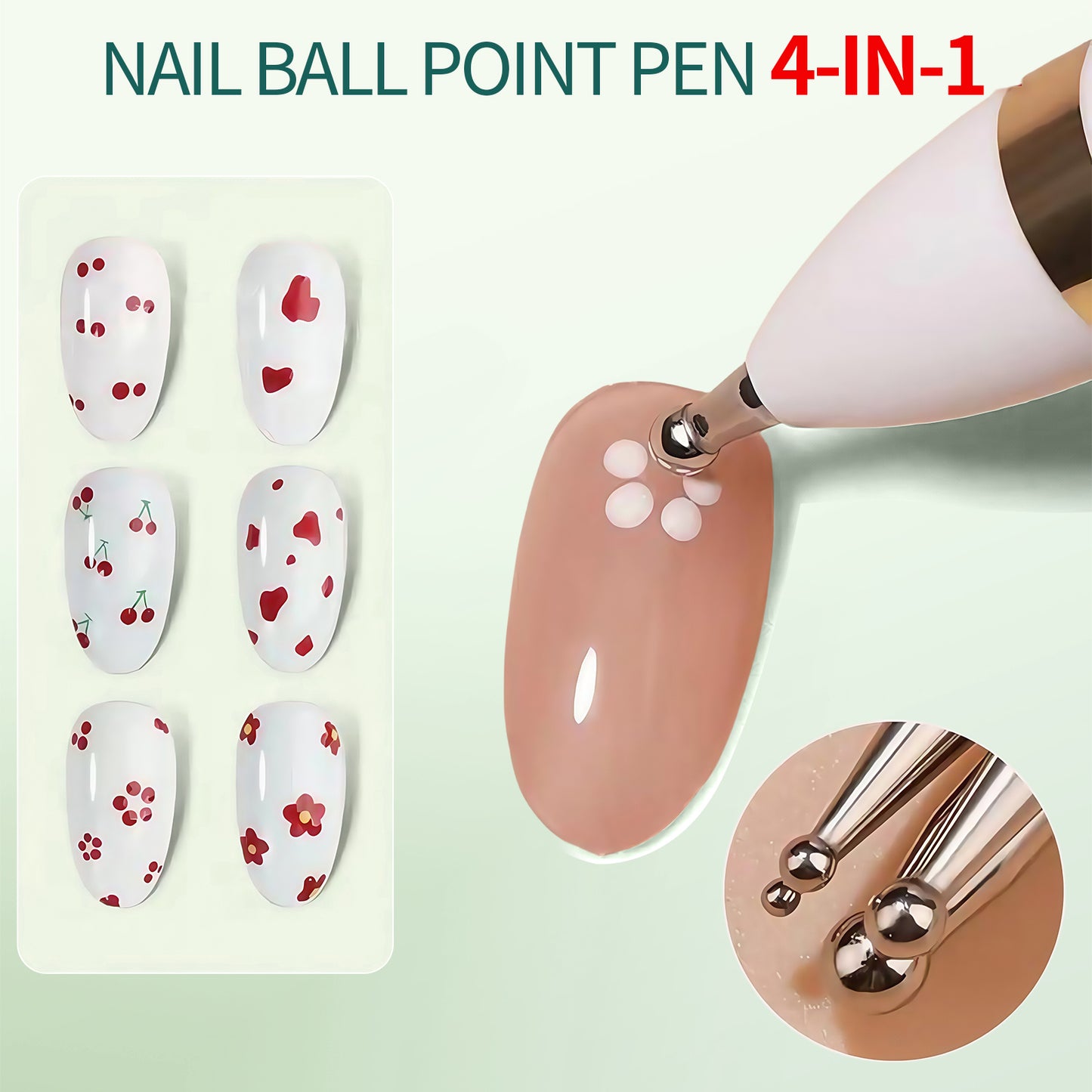 Nailpop Ballpoint Pen Dotting Tools 4-IN-1 for Rhinestone Precision for Manicure DIY Drawing Painting Nail Point Diamond Pen
