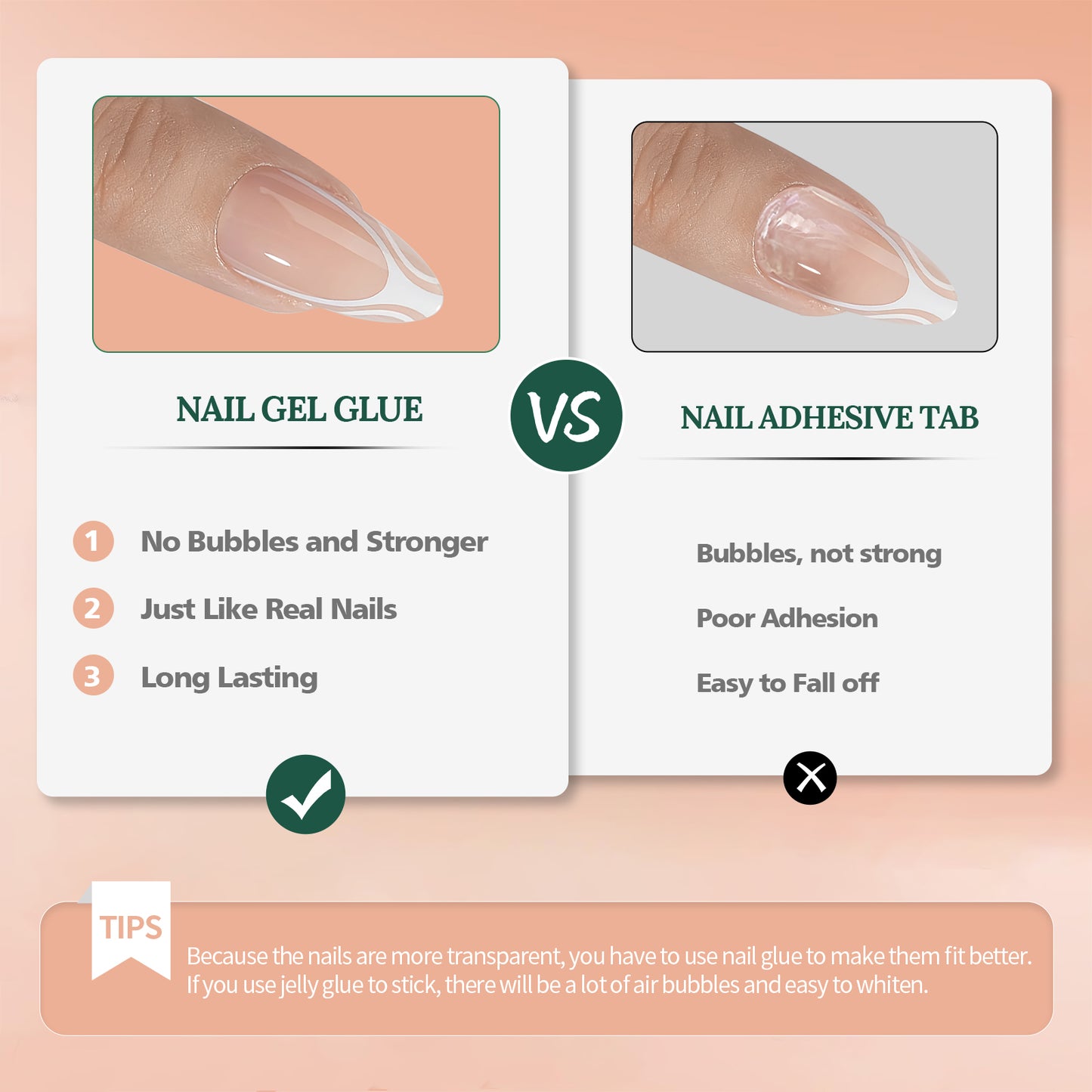 Nailpop French Gel Nail Tips 5 Colors French Tip Press on Nails with Design 3 in 1 Soft Acrylic Fake Nails Extension for Women