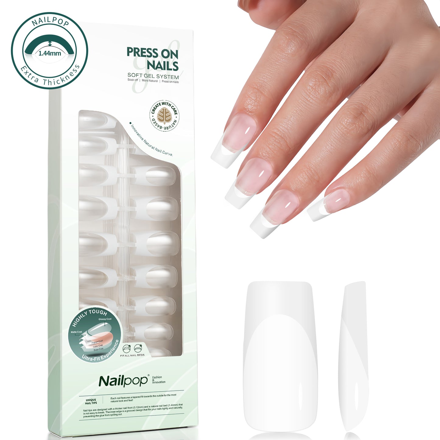 Nailpop 140pcs Multi-Colors French Press on Nails Clear Nude Pink Soft Fake Nails Full Cover Nail Extension Tips for Home DIY