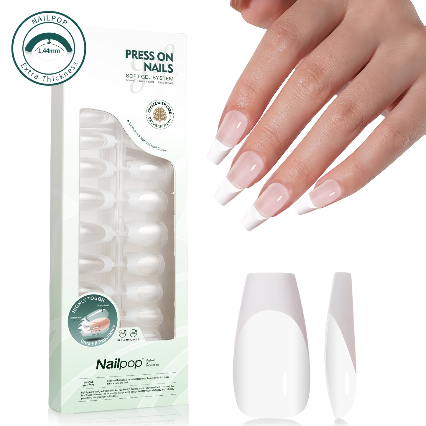 Nailpop 140pcs Multi-Colors French Press on Nails Clear Nude Pink Soft Fake Nails Full Cover Nail Extension Tips for Home DIY