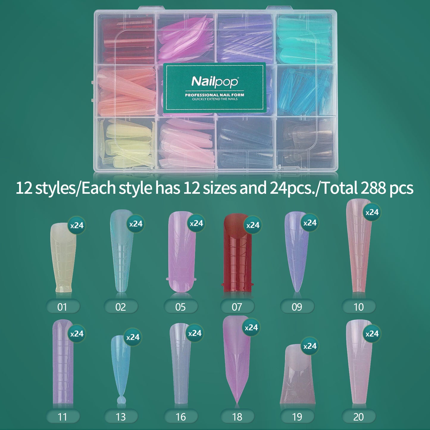 Nailpop Color Nail Dual Forms Set Full Nail Forms for Polygel Reusable Nail Tips Nail Extension Forms Acrylic Nail Dual Forms