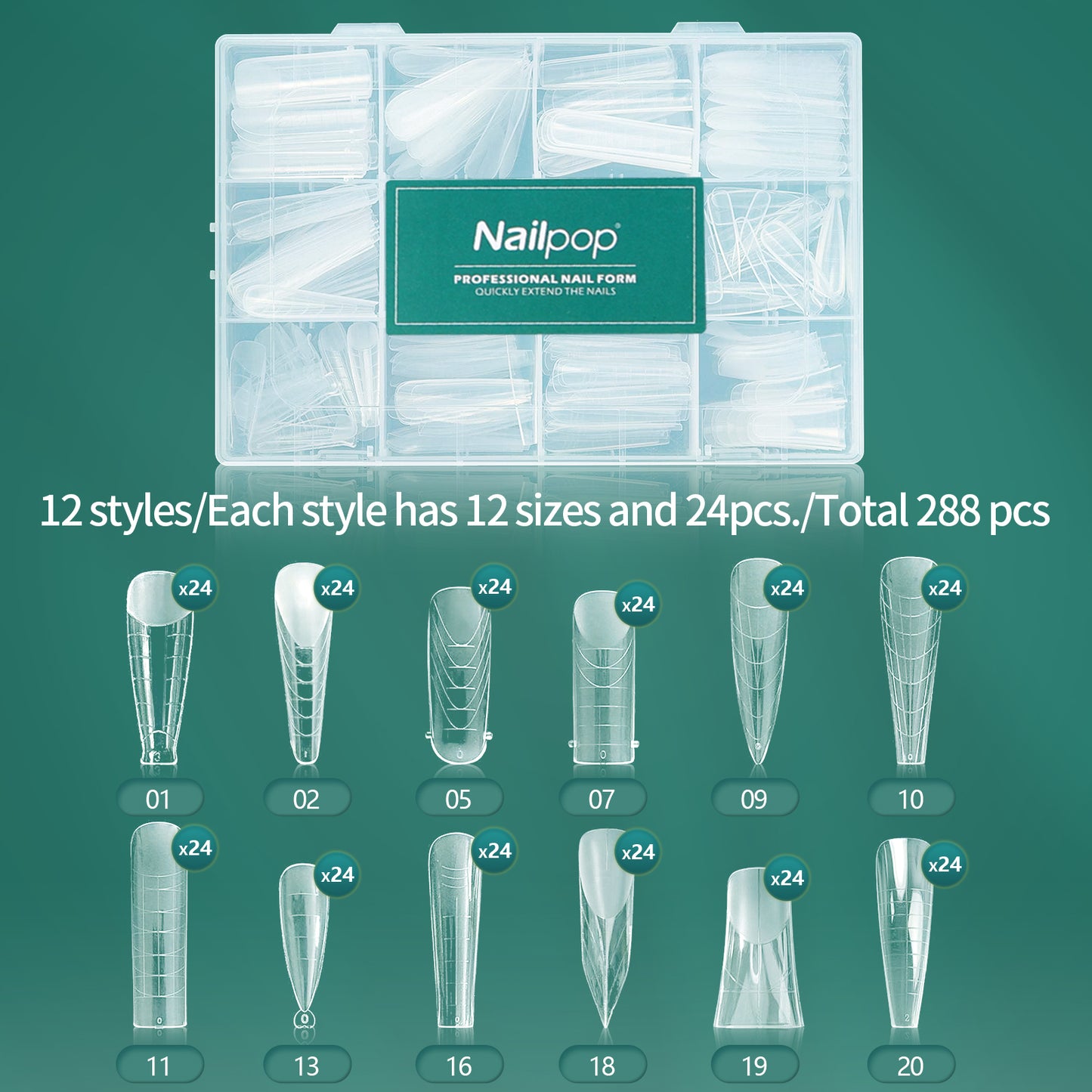 Nailpop Color Nail Dual Forms Set Full Nail Forms for Polygel Reusable Nail Tips Nail Extension Forms Acrylic Nail Dual Forms