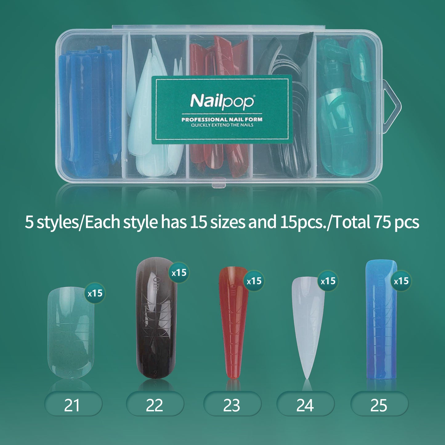 Nailpop Color Nail Dual Forms Set Full Nail Forms for Polygel Reusable Nail Tips Nail Extension Forms Acrylic Nail Dual Forms