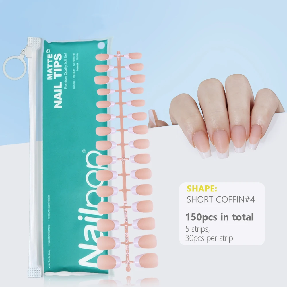 Pre-Made French Gel Nail Tips 150PCS Almond Colored Press On Nails Pink Matte False Nails Extension Kit for Nail Art DIY