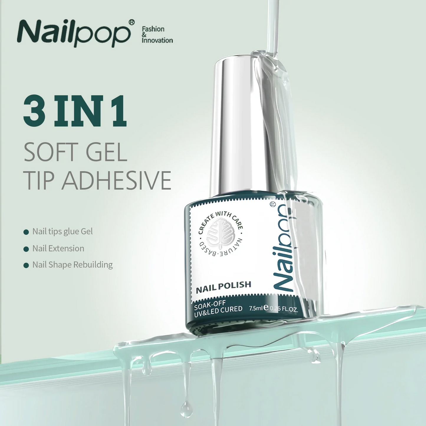 3 IN 1 Base Coat Nail Tips Glue Gel Polish Top Coat Function Gel Soak Off UV 7.5ml Glass Bottle Nail Prep Dehydrator Gel