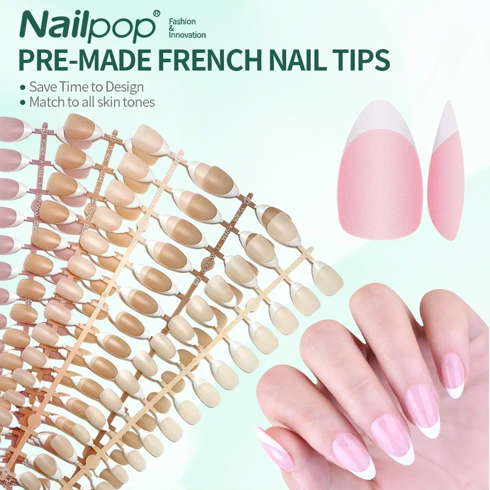 Pre-Made French Gel Nail Tips 150PCS Almond Colored Press On Nails Pink Matte False Nails Extension Kit for Nail Art DIY