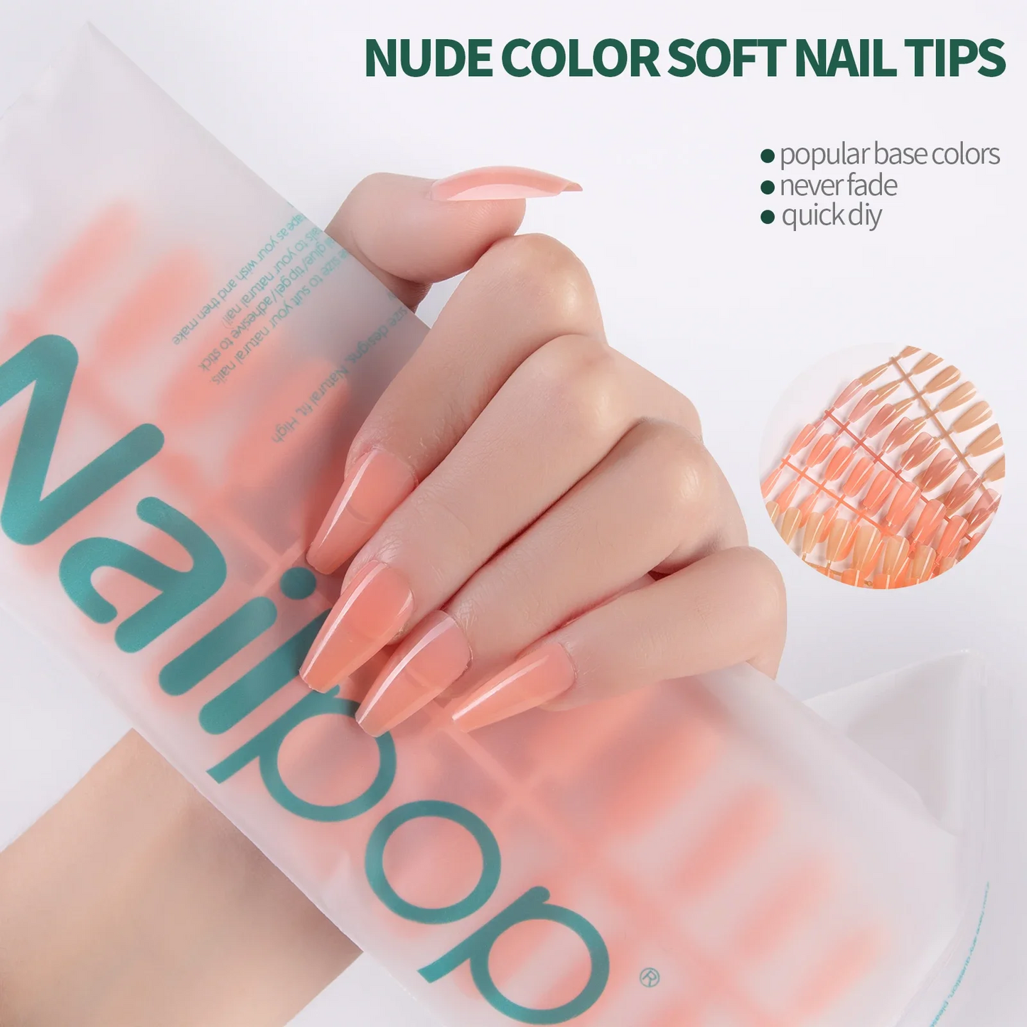 Nude Colorful Square Soft Gel Artificial Fingernails Press-on Coffin Almond Nail Extensions Body Glitter Acrylic Tips Colorful