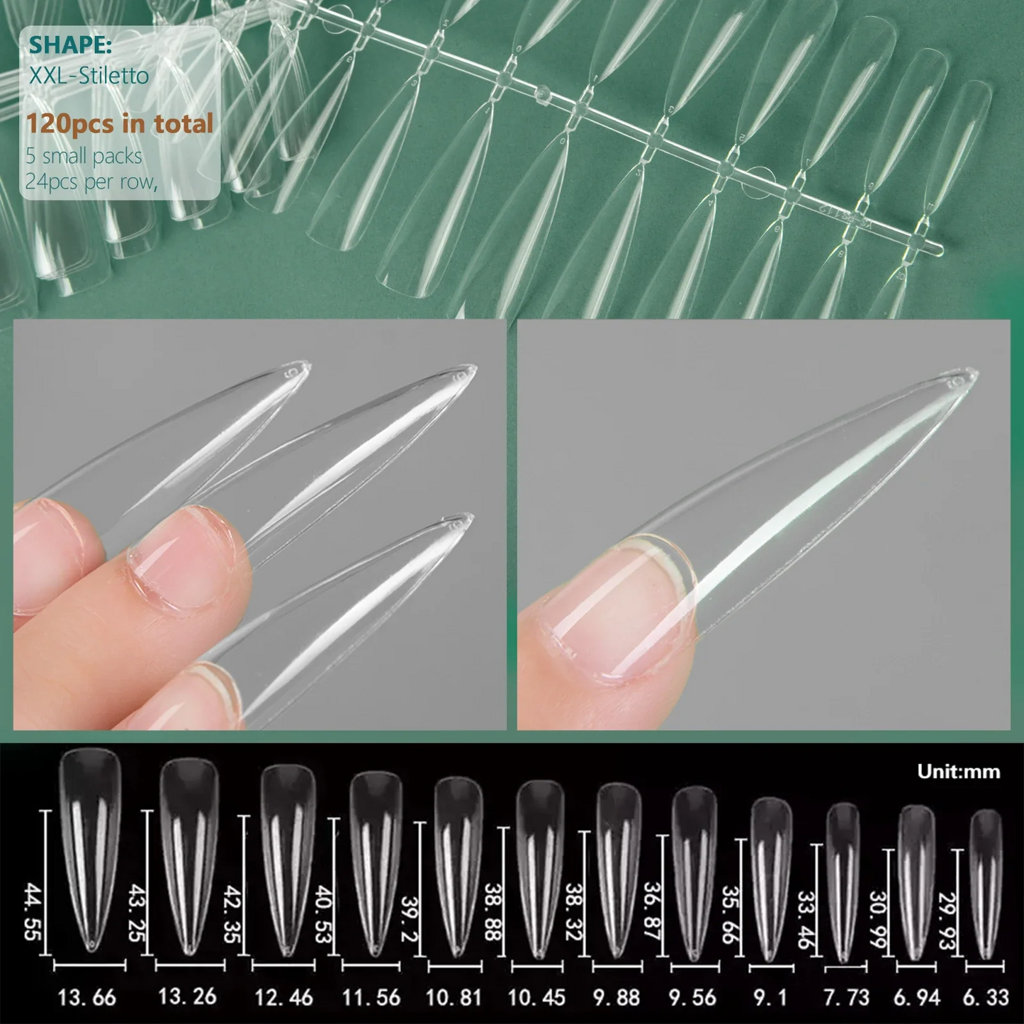 XXL Stiletto Nail Tips Full Cover Extra Long Acrylic Extension System Clear Artificial False Nails Manicure Salon Supply