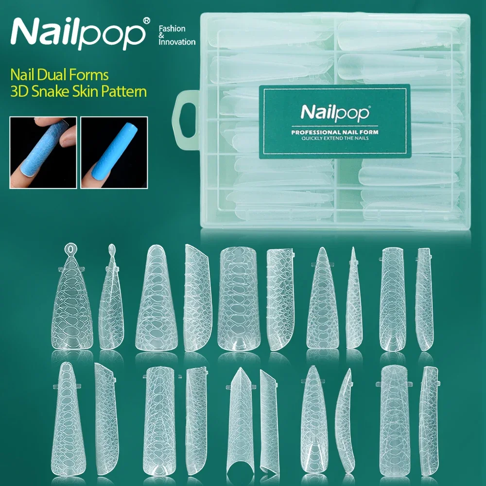 Dual Nail Forms,120pcs 3D Snake Skin Pattern False Nails Tips Gel Nail Mold for Nail Extension Polygel Building DIY Home