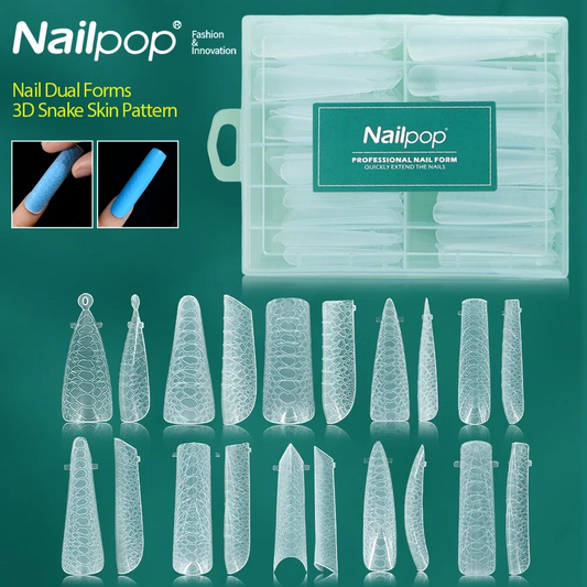 Dual Nail Forms,120pcs 3D Snake Skin Pattern False Nails Tips Gel Nail Mold for Nail Extension Polygel Building DIY Home