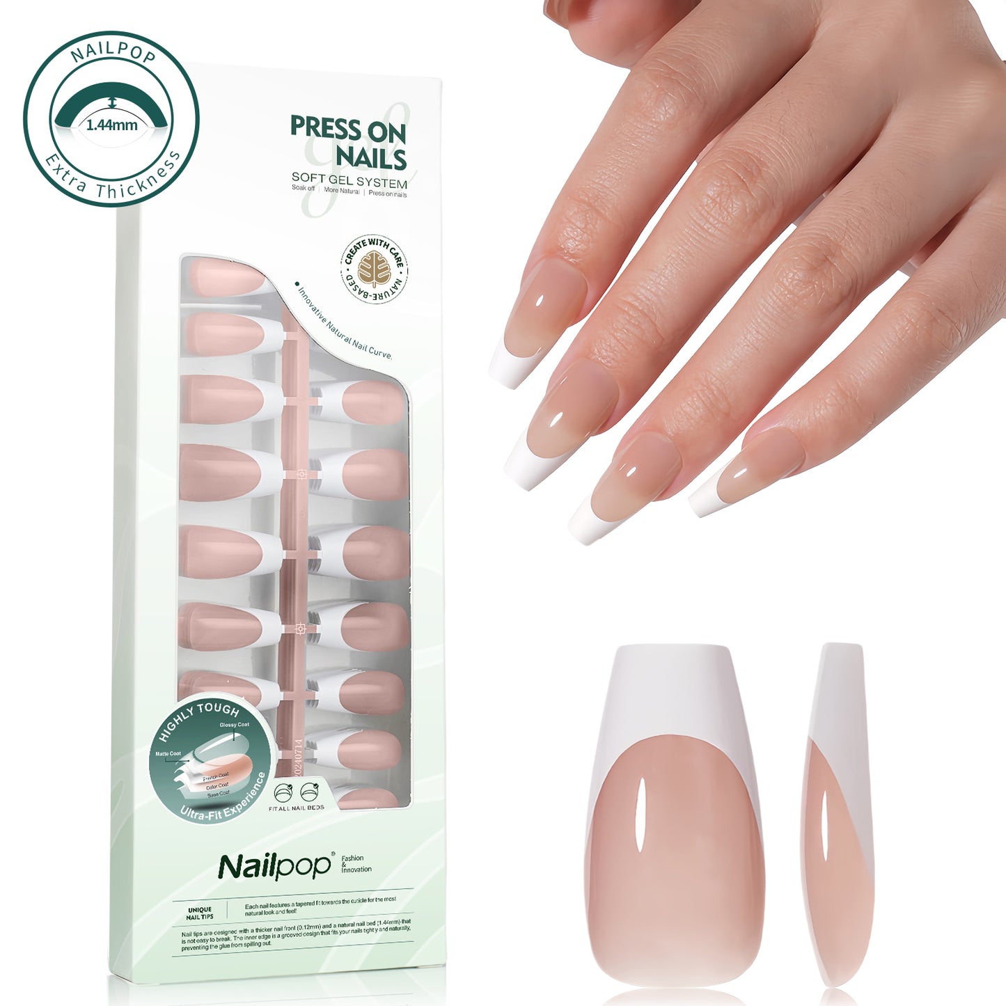 Nailpop 140pcs Multi-Colors French Press on Nails Clear Nude Pink Soft Fake Nails Full Cover Nail Extension Tips for Home DIY