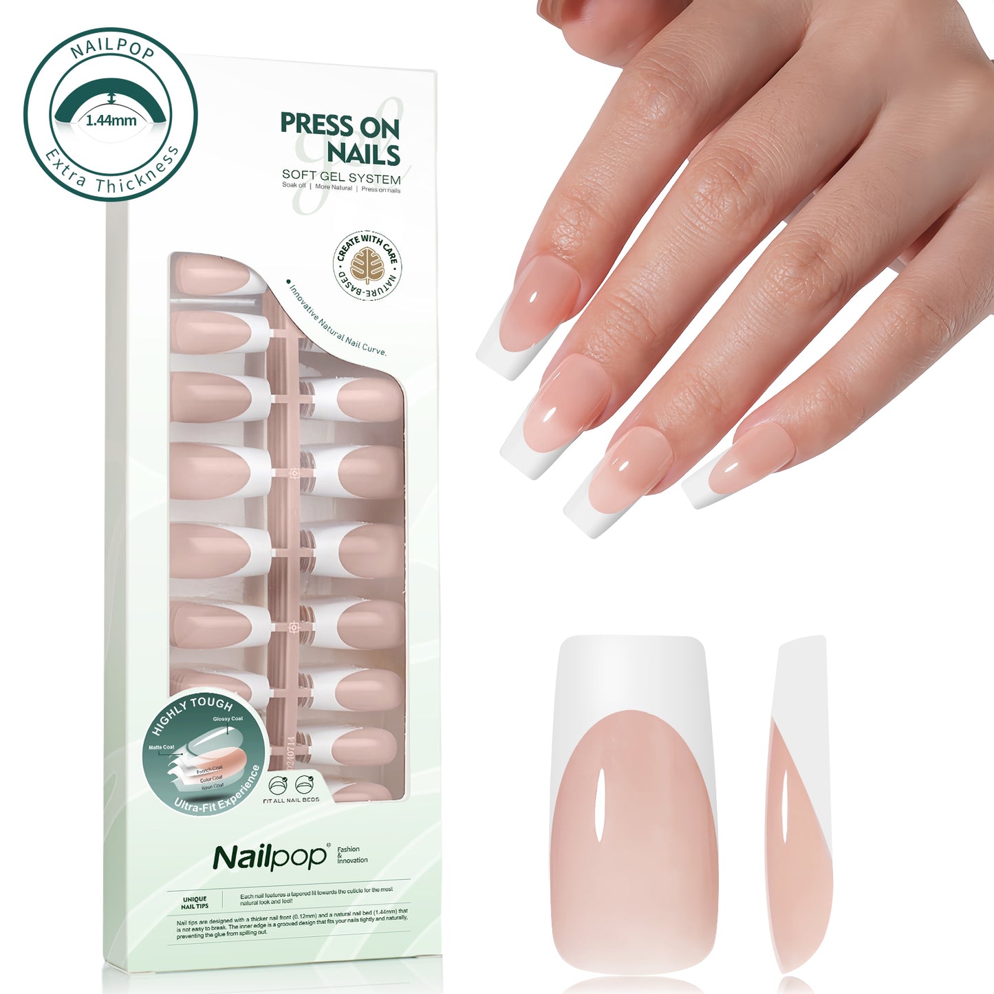 Nailpop 140pcs Multi-Colors French Press on Nails Clear Nude Pink Soft Fake Nails Full Cover Nail Extension Tips for Home DIY