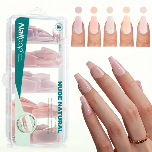 140PCS Nude Natural Gel Nails 14 Sizes Pre-Colored Soft Gel False Nail Tips Soak Off Acrylic Fake Nails Extensions Salon