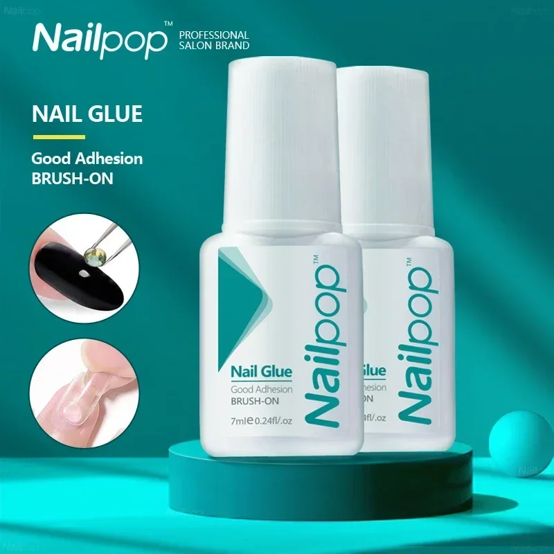 Nail Glue for False Tips Glitter Acrylic Nail Art Adhesive Manicure Tool Rhinestone Glue Bottle Cap with Brush 1pc