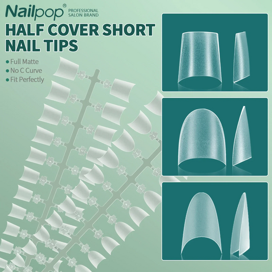 150pcs Full Matte Half Cover False Nail Tips No C-Curve Home DIY Nail Extension Art Short Sizes Salon Personal Use Body Glitter