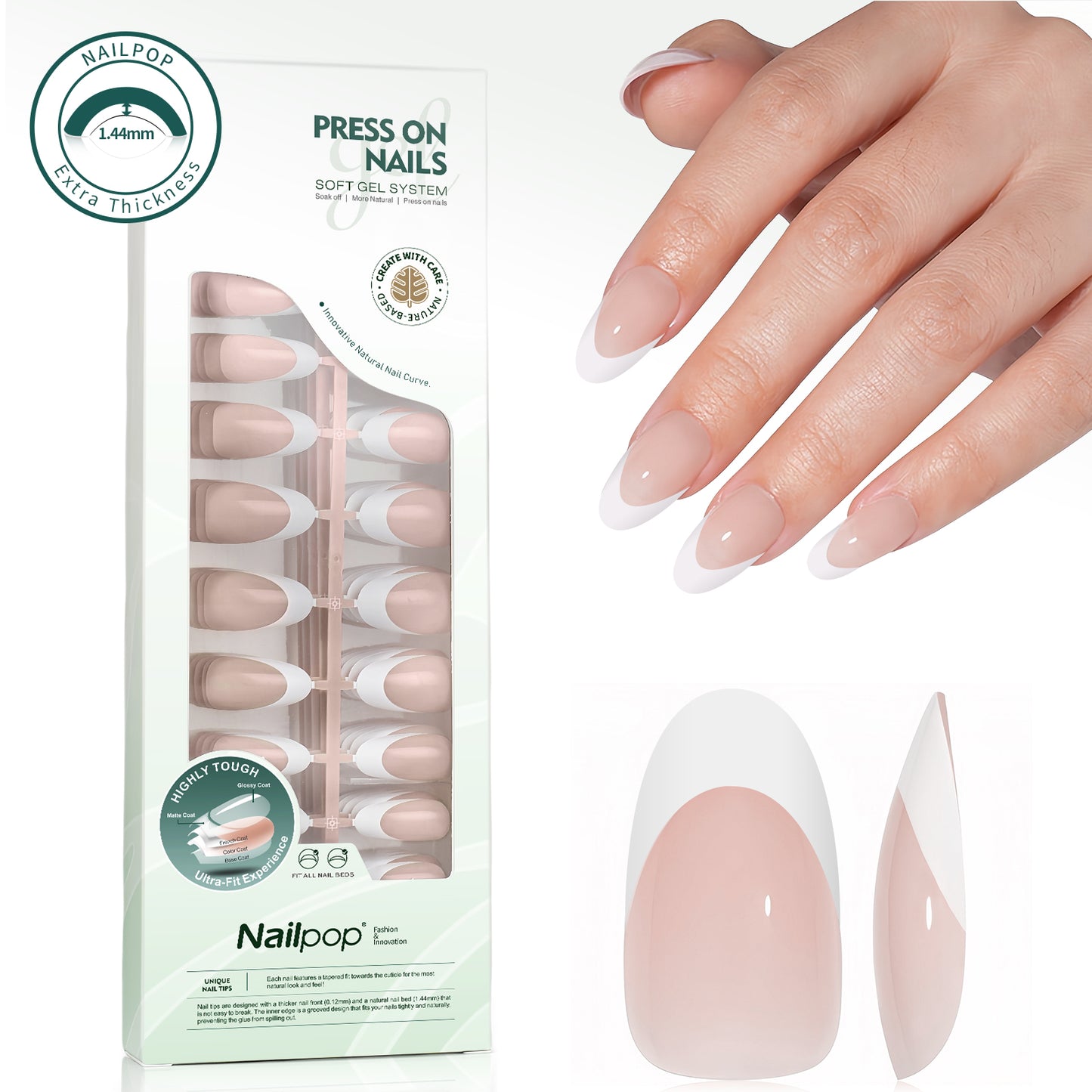 Nailpop 140pcs Multi-Colors French Press on Nails Clear Nude Pink Soft Fake Nails Full Cover Nail Extension Tips for Home DIY