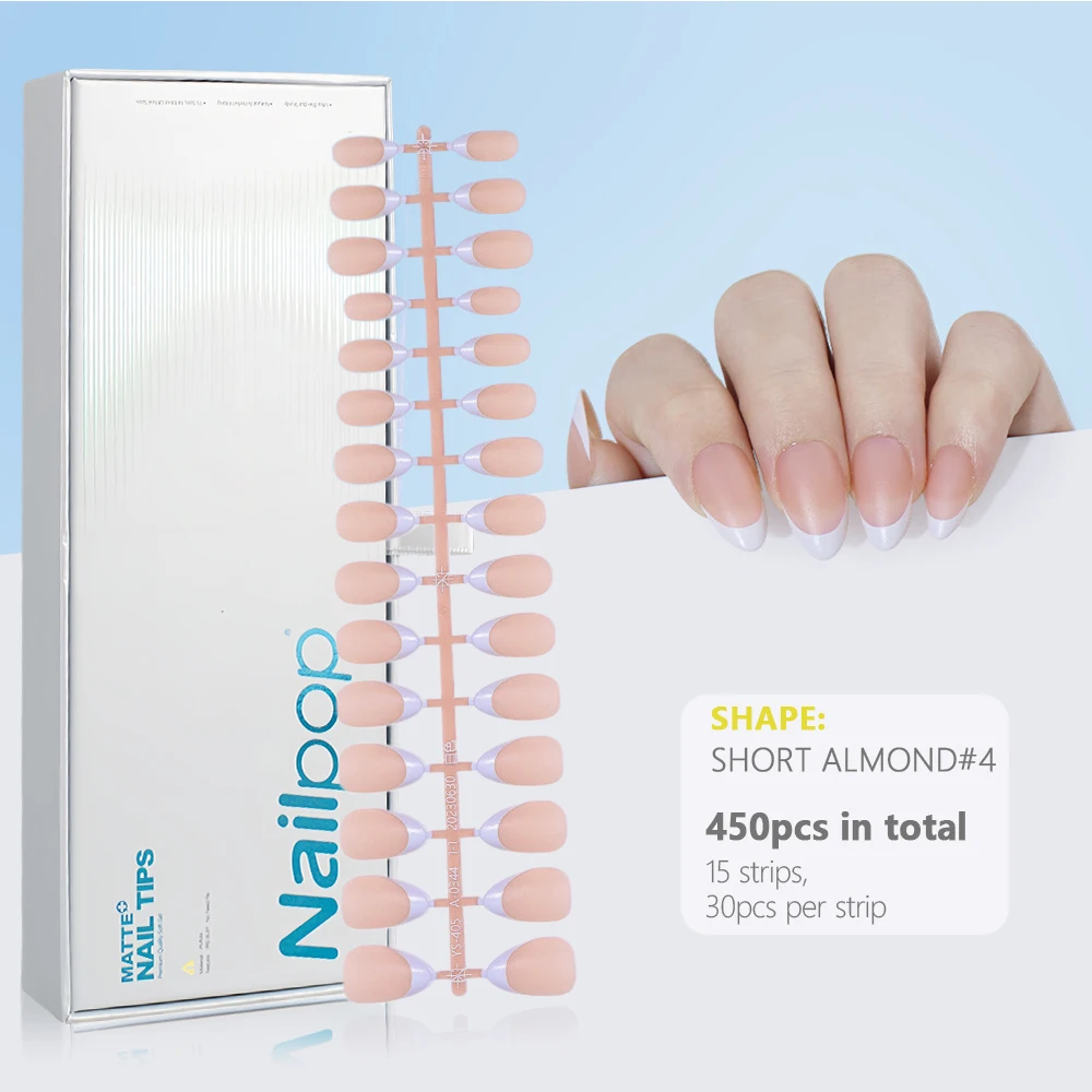 Press on Nails Gel Nail Tips 450PCS Pre-Colored Soft Gel X Almond Fake Nails with Designs DIY Nail Extensions